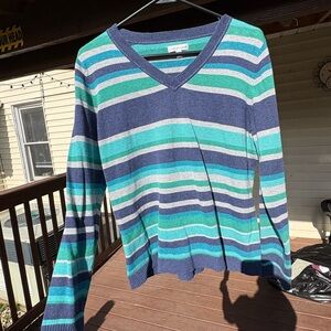 Croft & Barrow Blue and Green Striped Long Sleeve Top